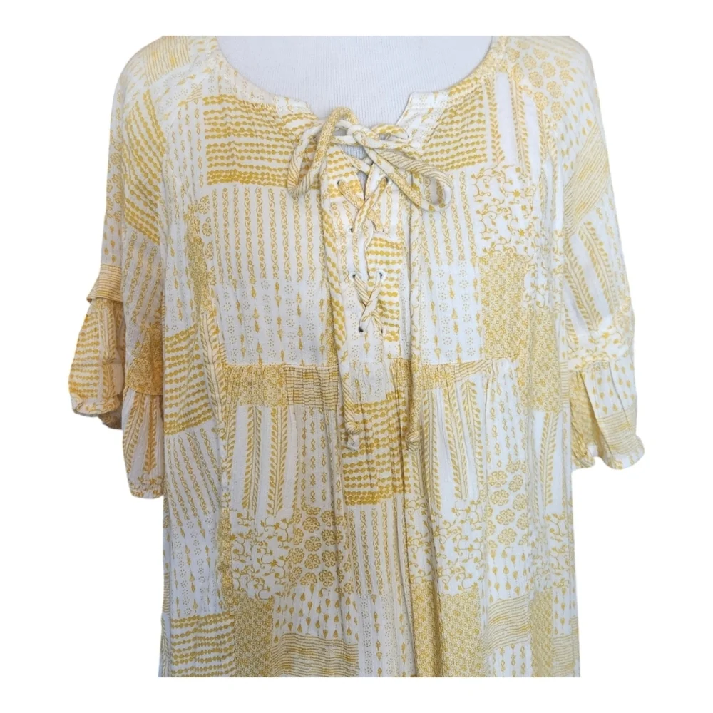 Caslon Yellow Lace Up Tiered Dress Size Medium - Picture 5 of 7